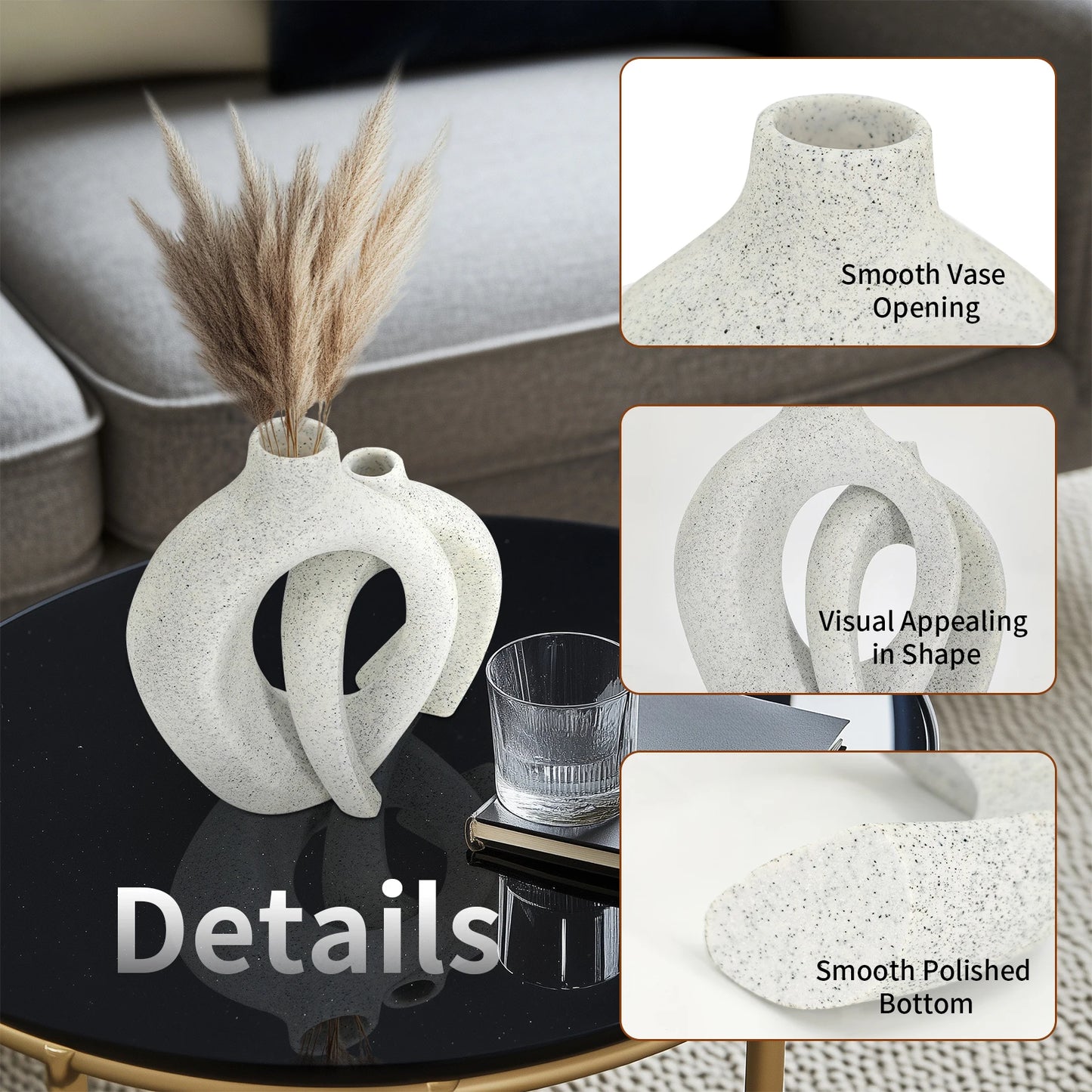 Set of 2 Decorative Hollow Table Vases Modern Resin Tabletop Decor