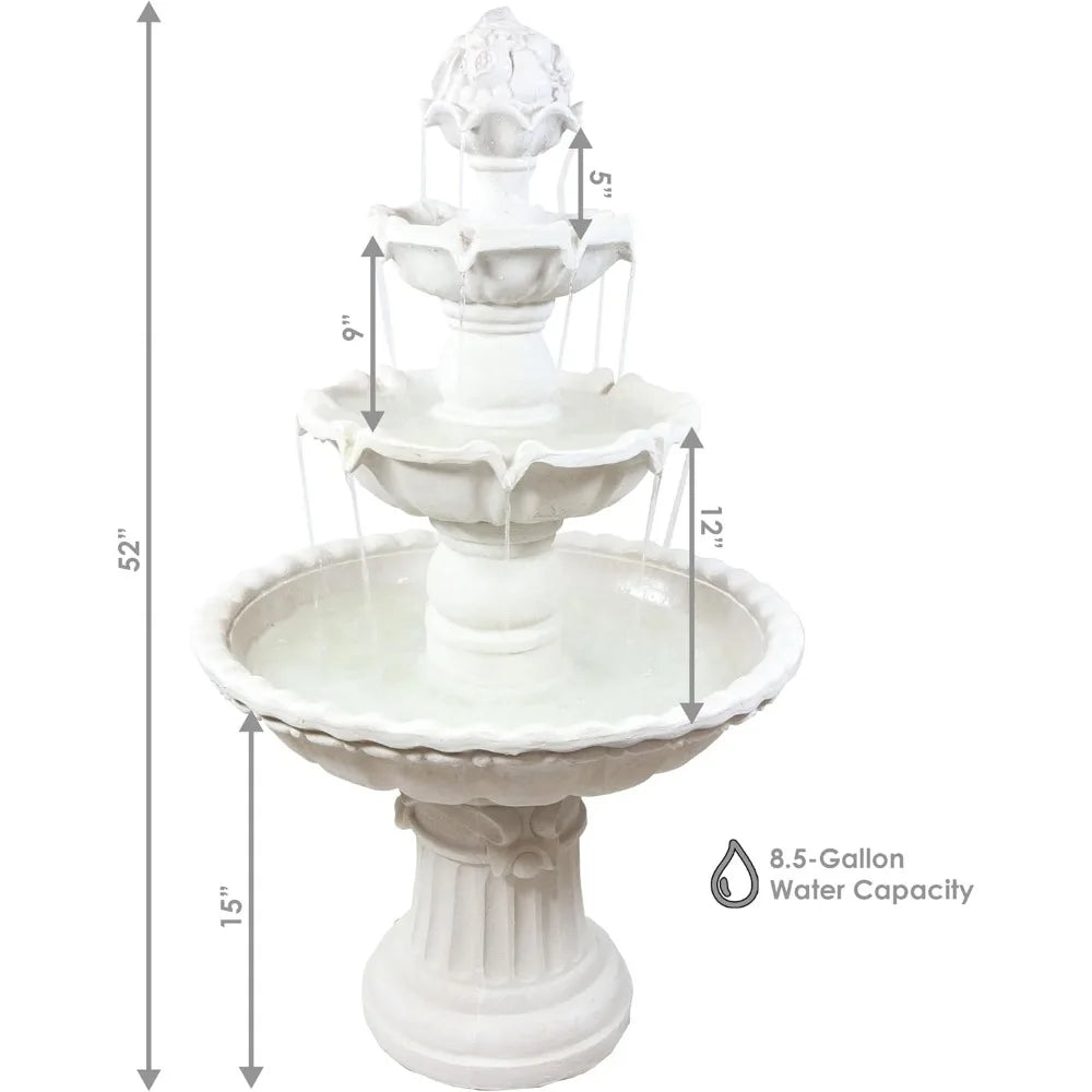 52 Inch High 3 Story Outdoor Fountain Weather Resistant Fiberglass Garden Decor