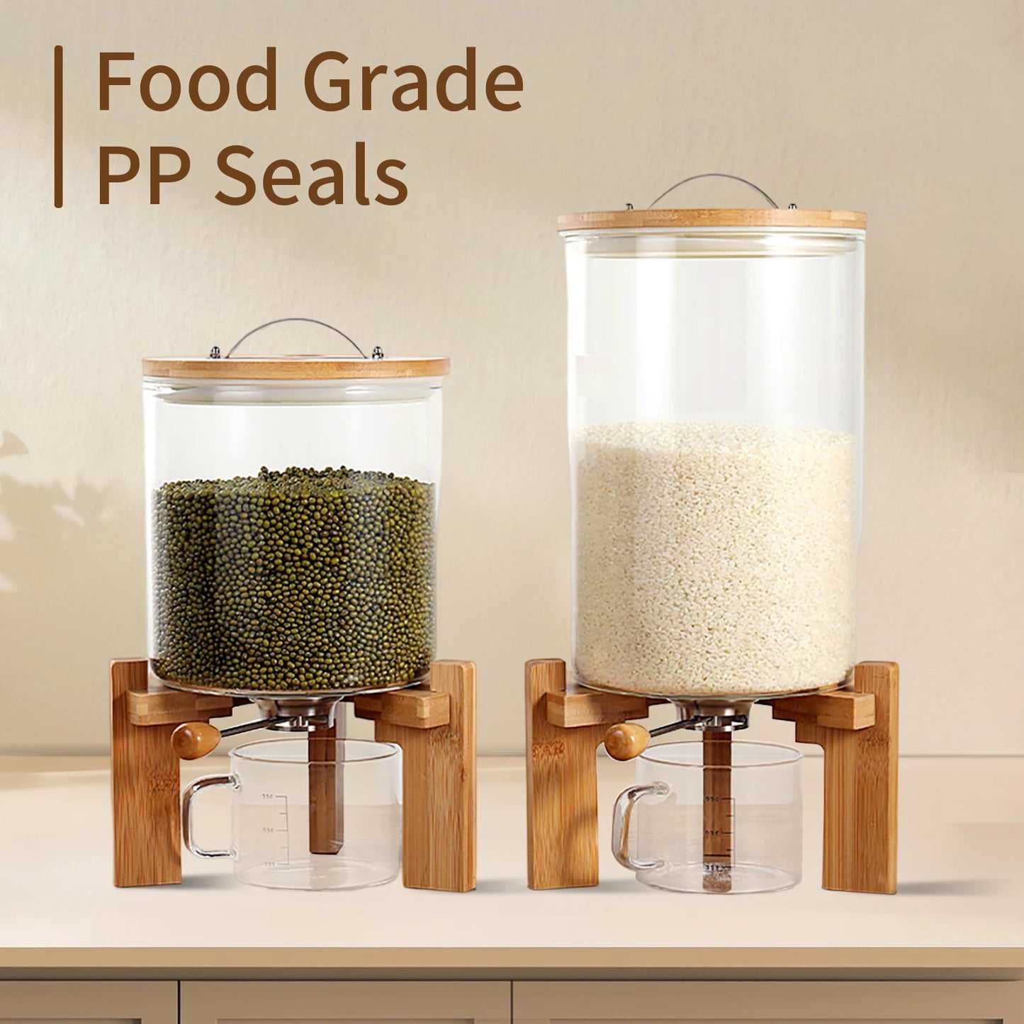 Flour And Cereal Container 5L 7.5L Rice Dispenser With Bamboo Lid