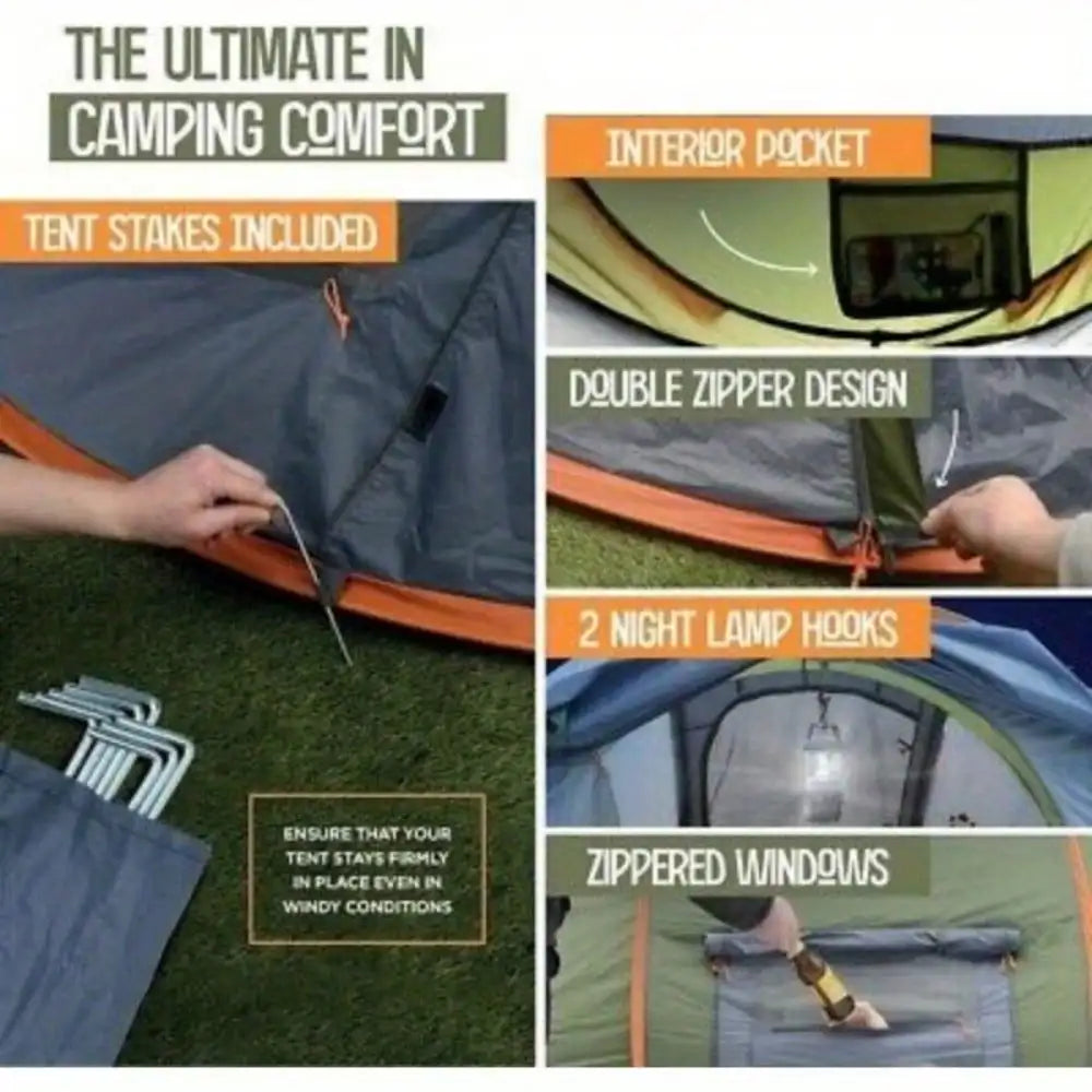4 Person Easy Pop Up Tent Quick Automatic Opening Double Layer Synthetic Fibres