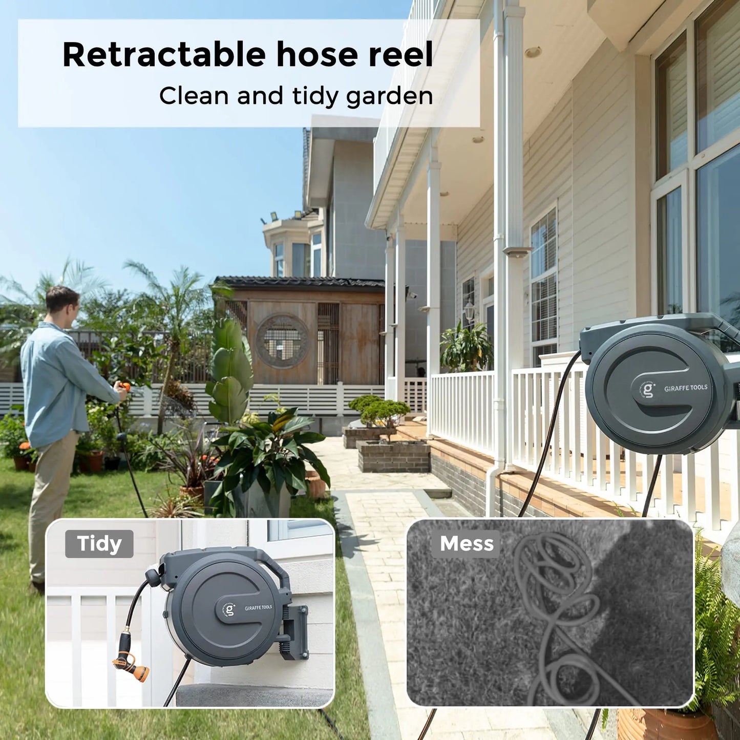 Garden Hose Reel Retractable 1/2 x 100 ft With Nozzle