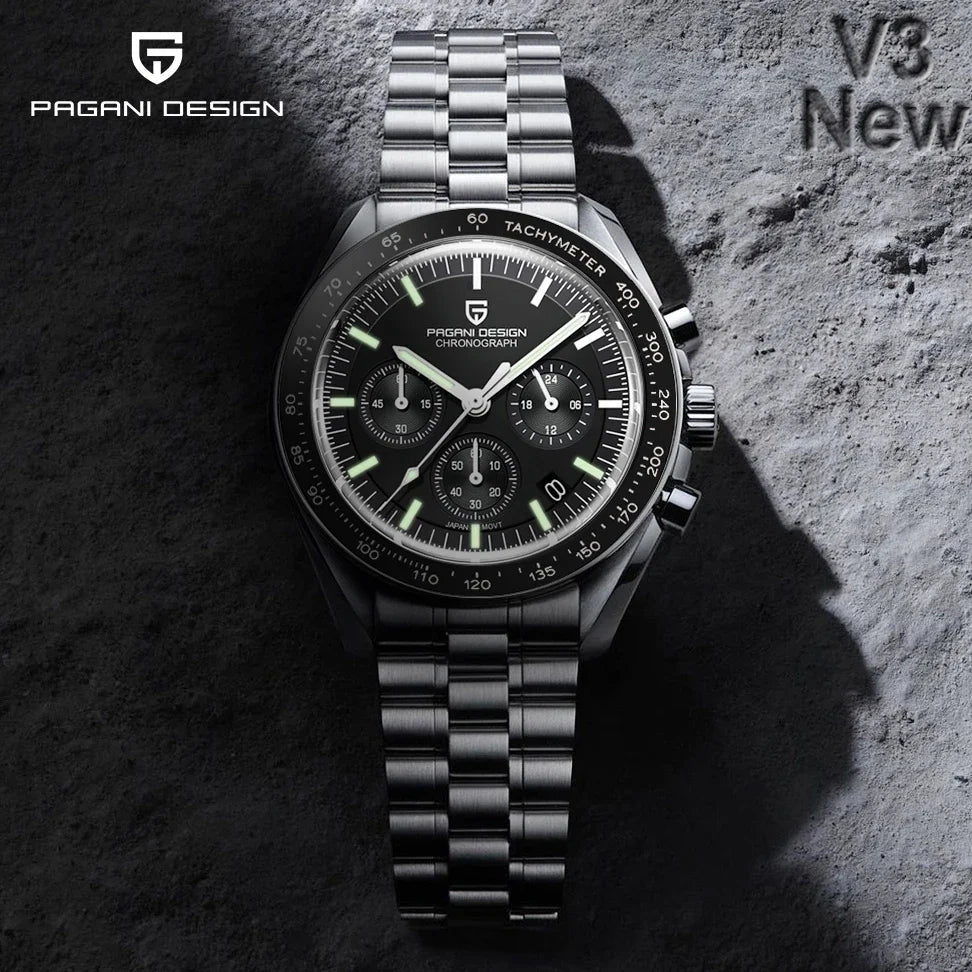 Men's Stainless Steel Quartz Watch with Folding Clasp and Round Dial