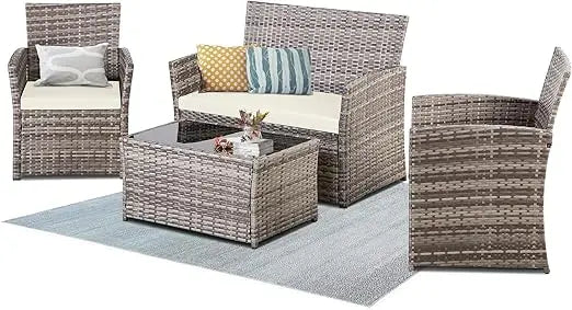 Modern Gray Rattan Wicker Patio Furniture Set for Outdoor Use
