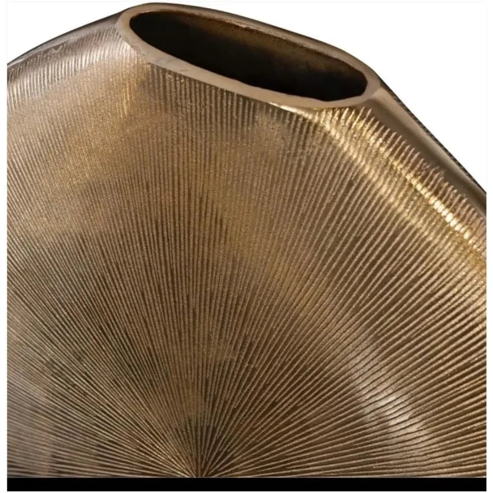 Gold Metal Decorative Flower Vase with Stylish Sunburst Design and Radiant Finish