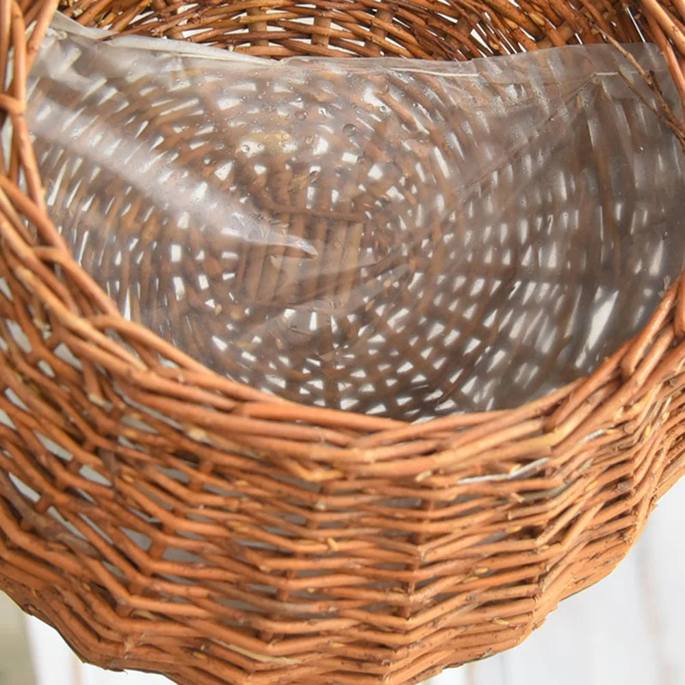 Handmade Woven Rattan Flower Hanging Basket For Decor