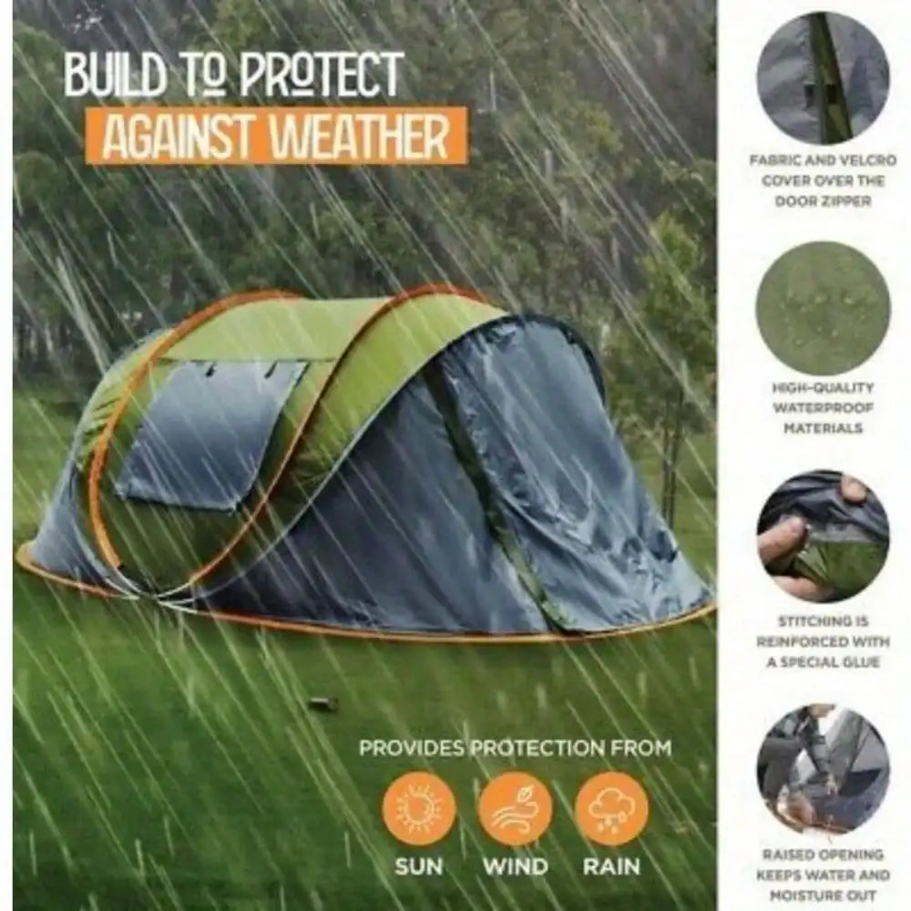 4 Person Easy Pop Up Tent Quick Automatic Opening Double Layer Synthetic Fibres
