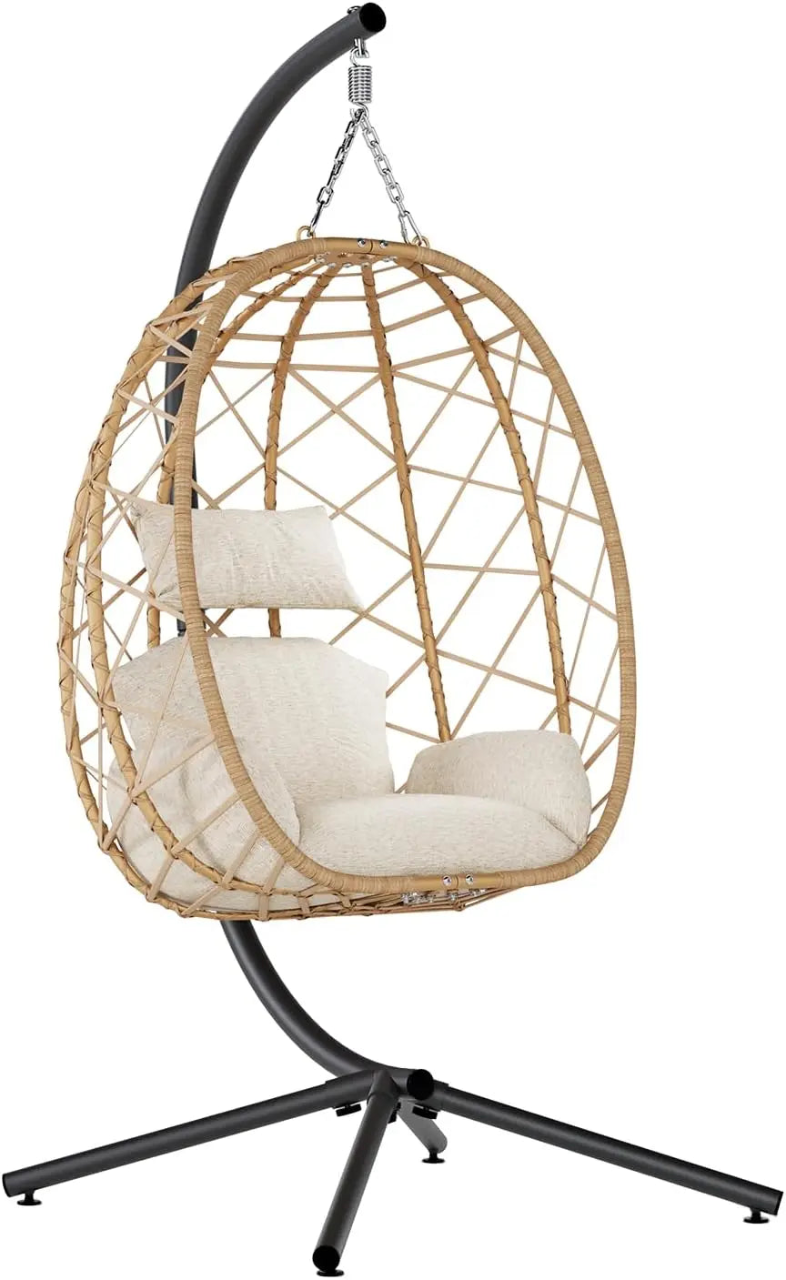 Outdoor Patio Hanging Egg Chair with PE Rattan and Alloy Steel Frame