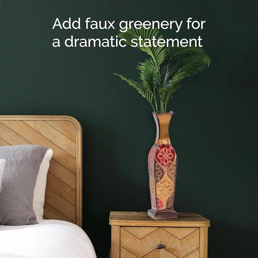 Modern Embossed Decorative Metal Vase with Curved Silhouette and Distressed Gold Finish