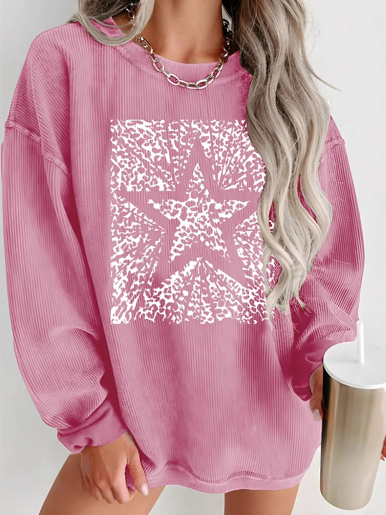 Long Sleeved Round Neck Casual Hoodie for Women in Polyester Blend