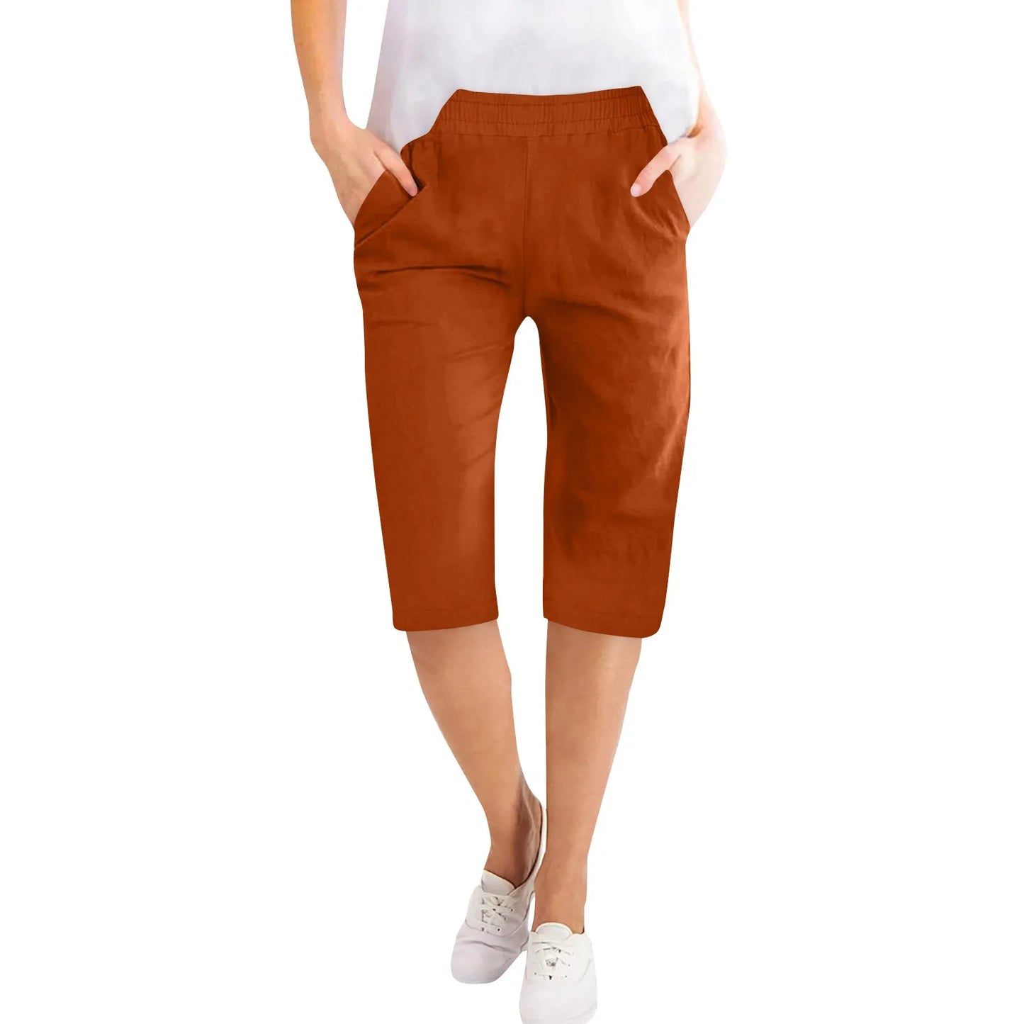 Womens Capris Cotton Linen Pants for Casual Summer Wear