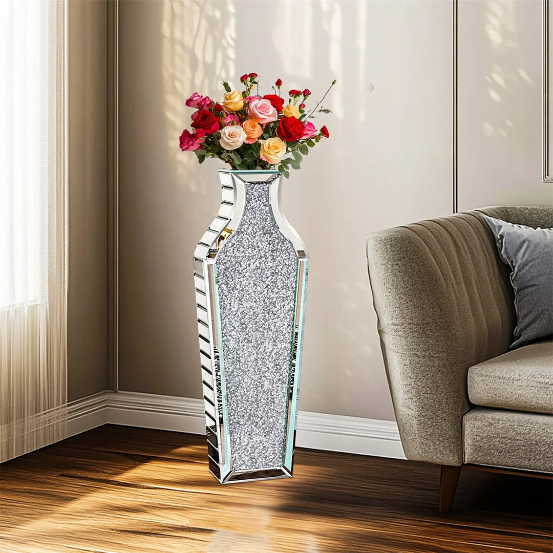 Luxury Large Tall Floor Glass Vase in Silver Modern Contemporary Style