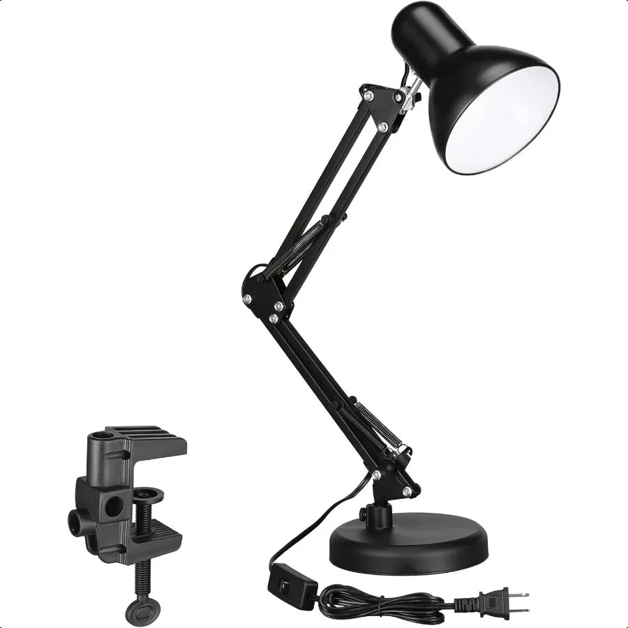 Metal Desk Lamp With Clamp Swing Arm Adjustable Brightness