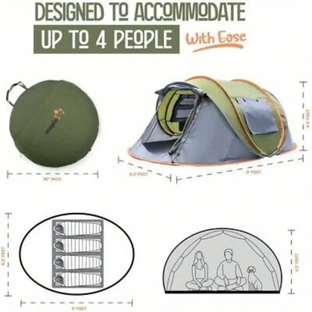 4 Person Easy Pop Up Tent Quick Automatic Opening Double Layer Synthetic Fibres