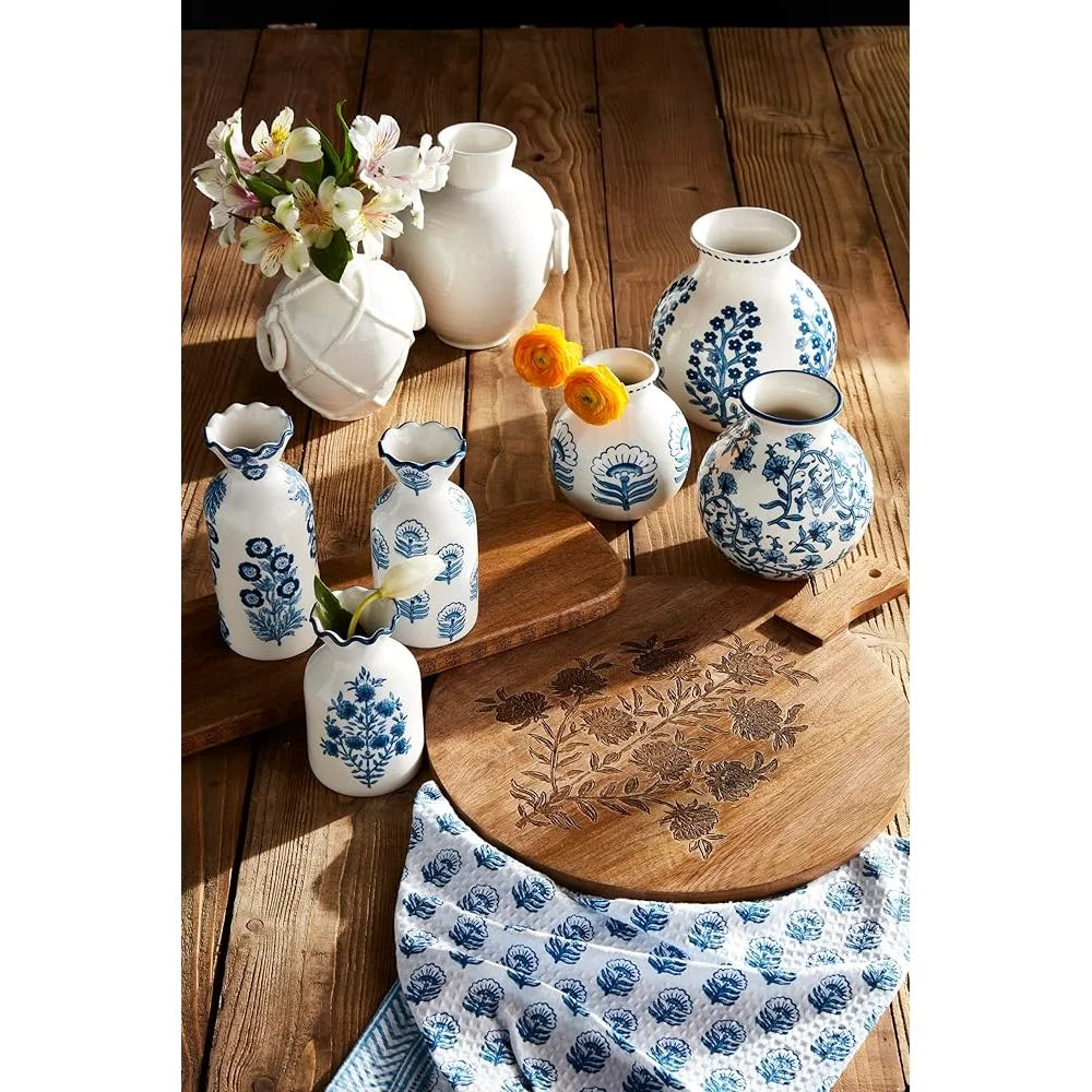 Bud Vase Durable Stoneware American Style Hand-Painted Wavy Rim