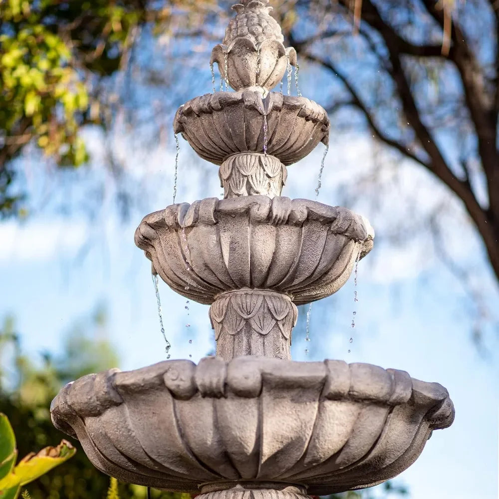 Three Story Outdoor Fountain Independent Water Leaf Design Large Bird Bath with Pump Classic Floor Standing Fountain
