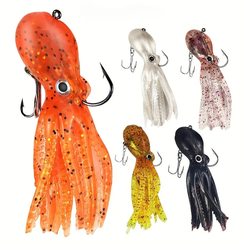 5 Pcs Saltwater Squid Fishing Lure Set Soft Bait for Ocean Lake River Fishing