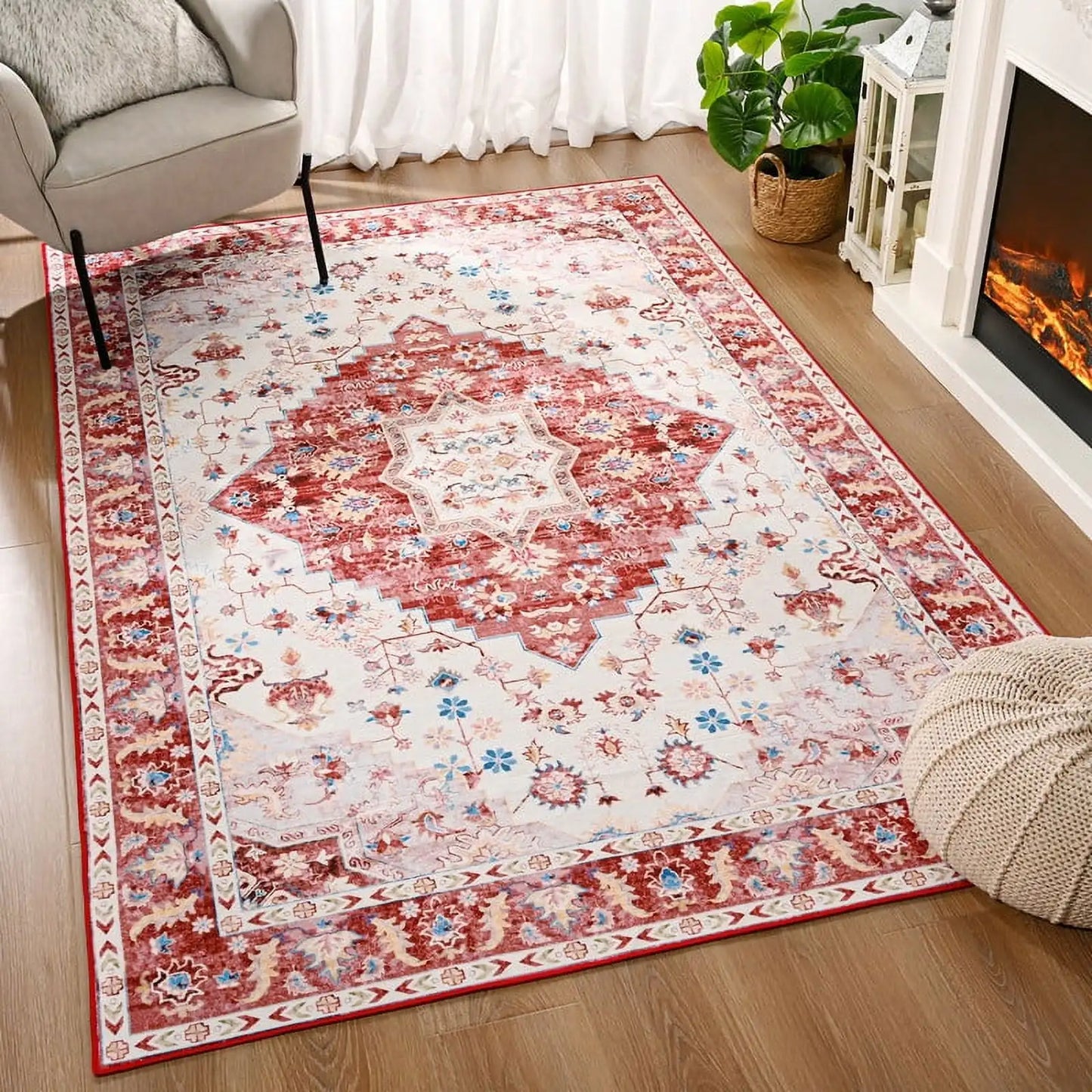 Soft Vintage Print Anti-Slip Rug for Living Room and Bedroom