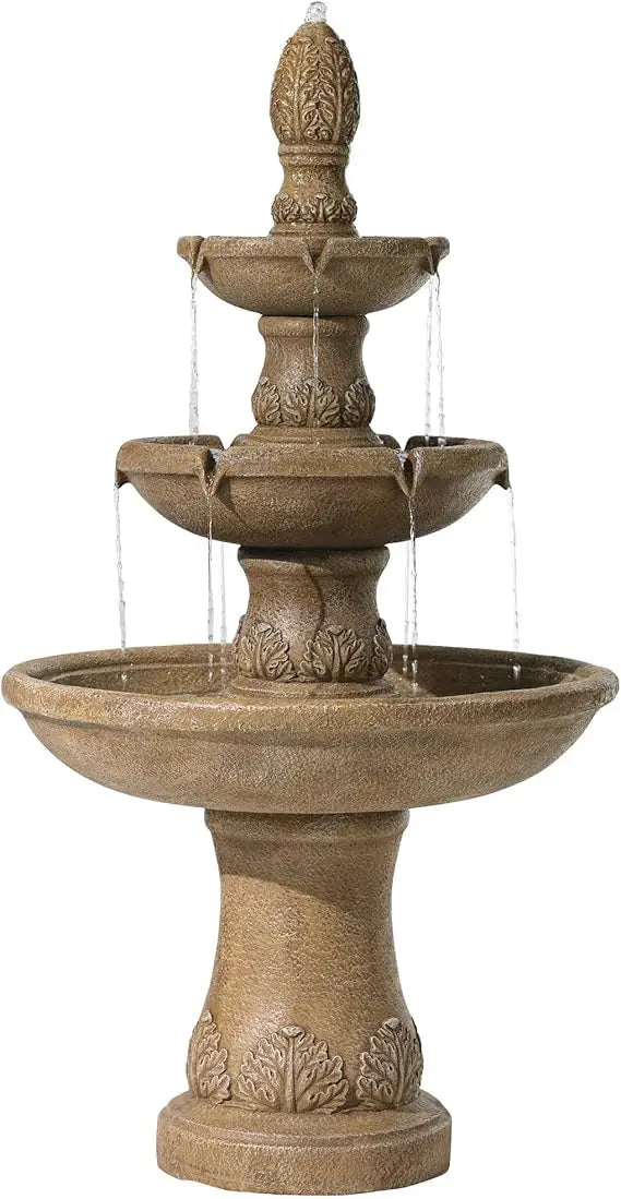 Domanico Italian Outdoor Floor Bubbler Fountain and Waterfalls 57 Inch High 3 Tiered Basins Decor for Garden Patio Backyard Deck