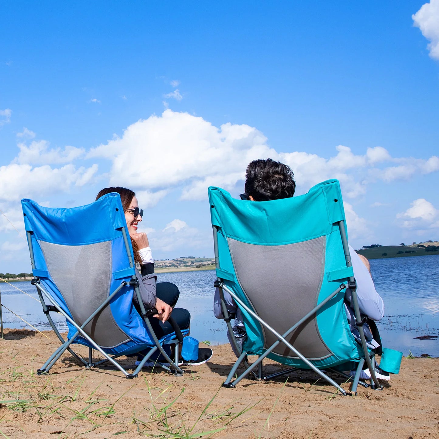 High Back Beach Chair Carbon Steel Netting Foldable Design