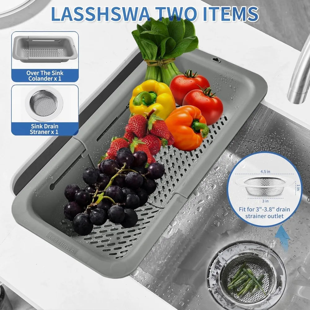 Collapsible Kitchen Colander and Stainless Steel Sink Strainer Set