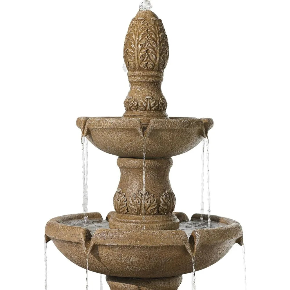 Domanico Italian Outdoor Floor Bubbler Fountain and Waterfalls 57 Inch High 3 Tiered Basins Decor for Garden Patio Backyard Deck