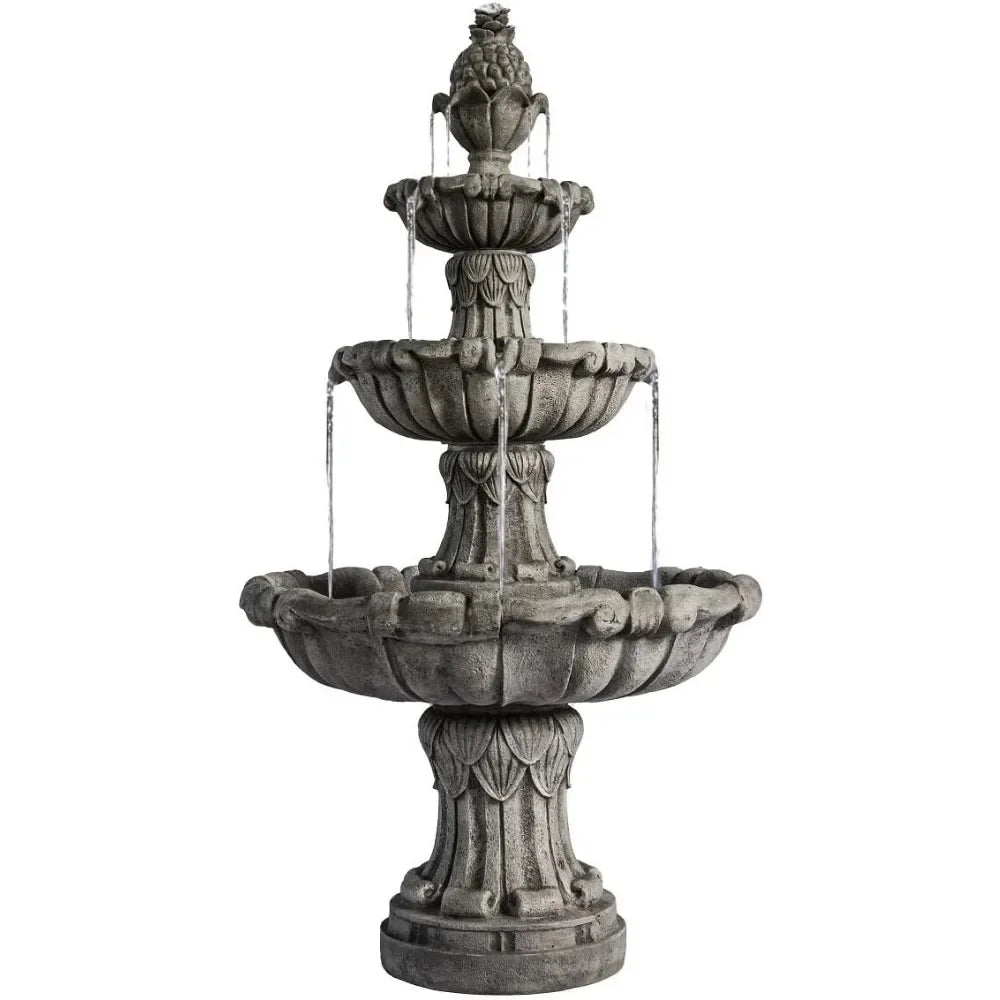 Three Story Outdoor Fountain Independent Water Leaf Design Large Bird Bath with Pump Classic Floor Standing Fountain