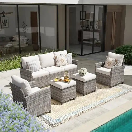 Modern Gray Rattan Wicker Patio Furniture Set for Outdoor Use