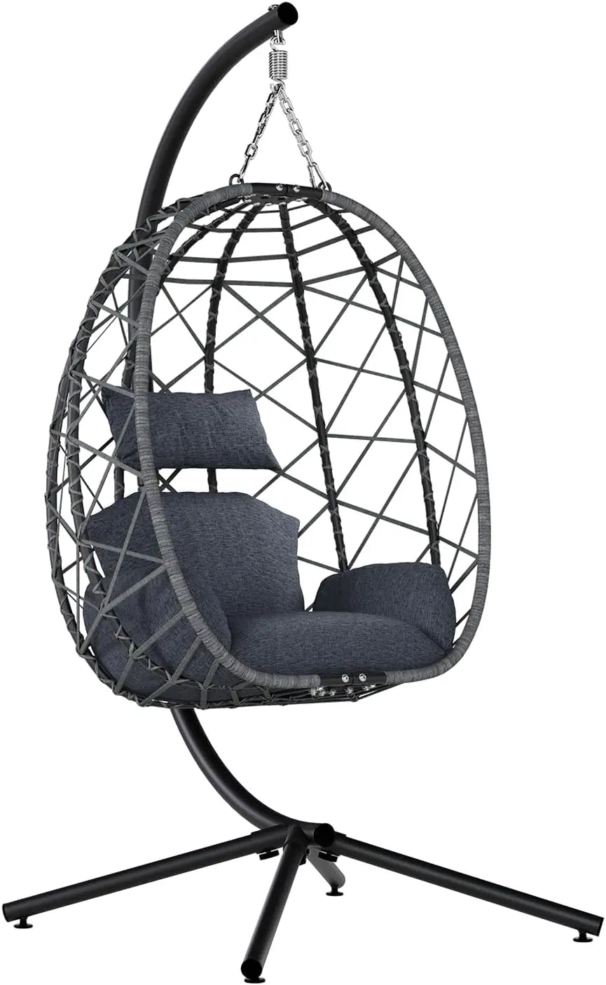 Outdoor Patio Hanging Egg Chair with PE Rattan and Alloy Steel Frame