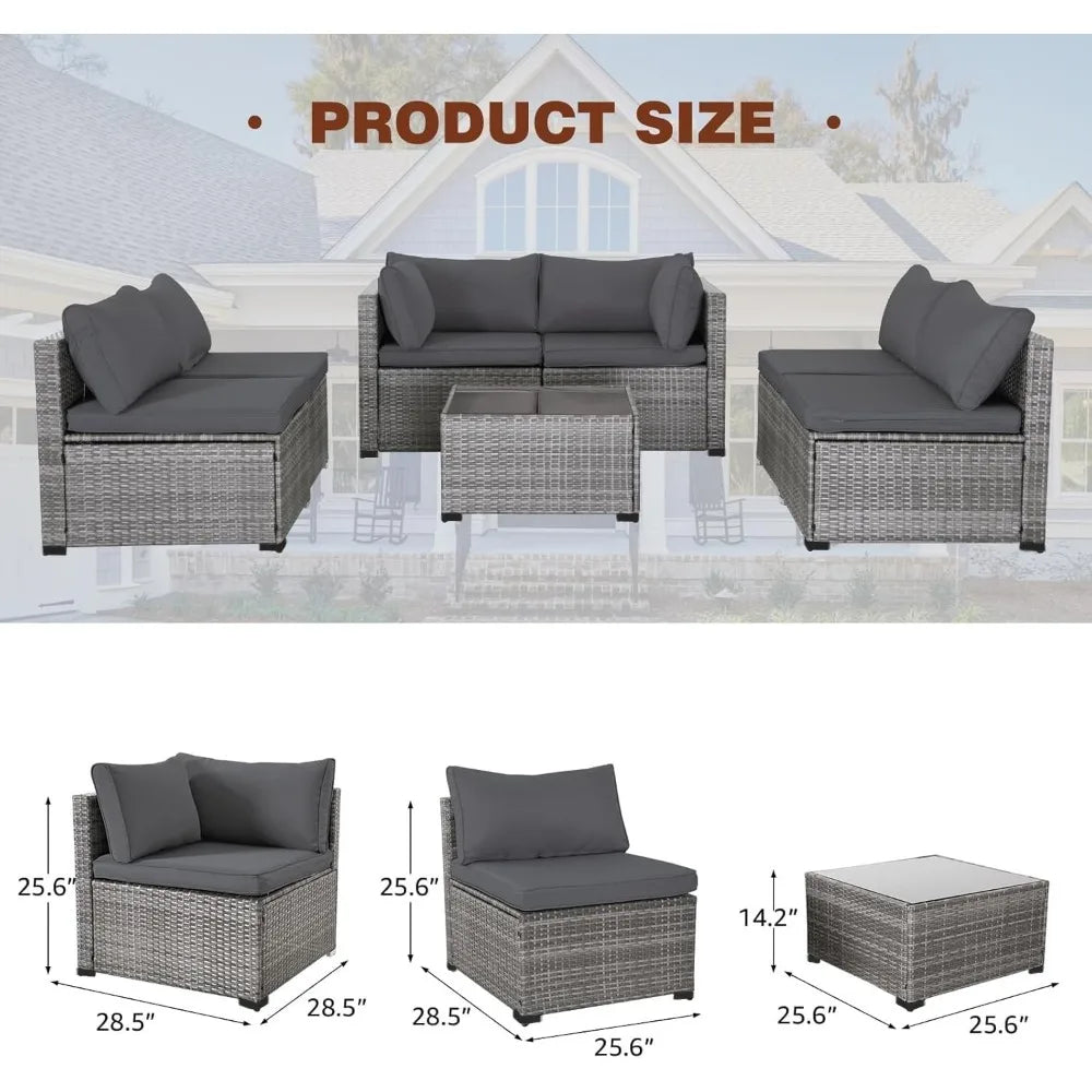 Modern Gray Rattan Wicker Patio Furniture Set for Outdoor Use