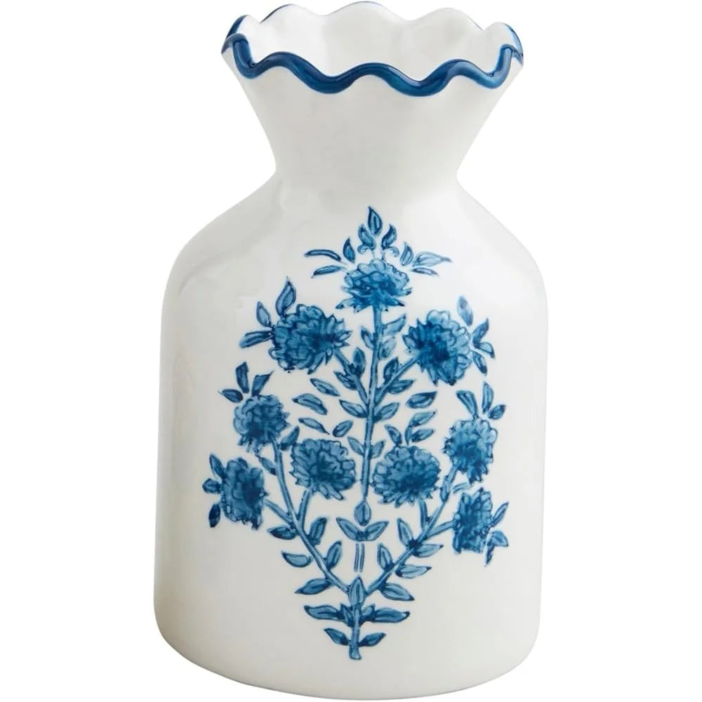 Bud Vase Durable Stoneware American Style Hand-Painted Wavy Rim
