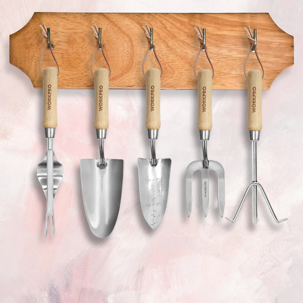 8-Piece Pink Garden Tool Set with Fork Spade Gloves