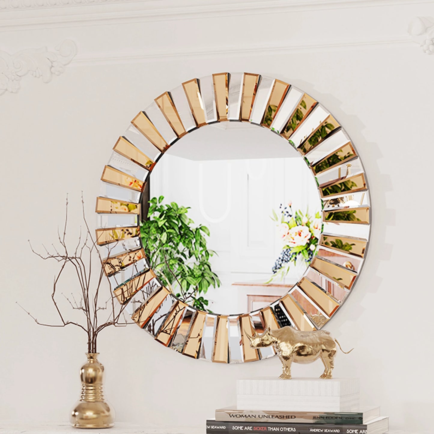 Decorative Round Sunburst Wall Mirror Luxury Modern Art Space Decor