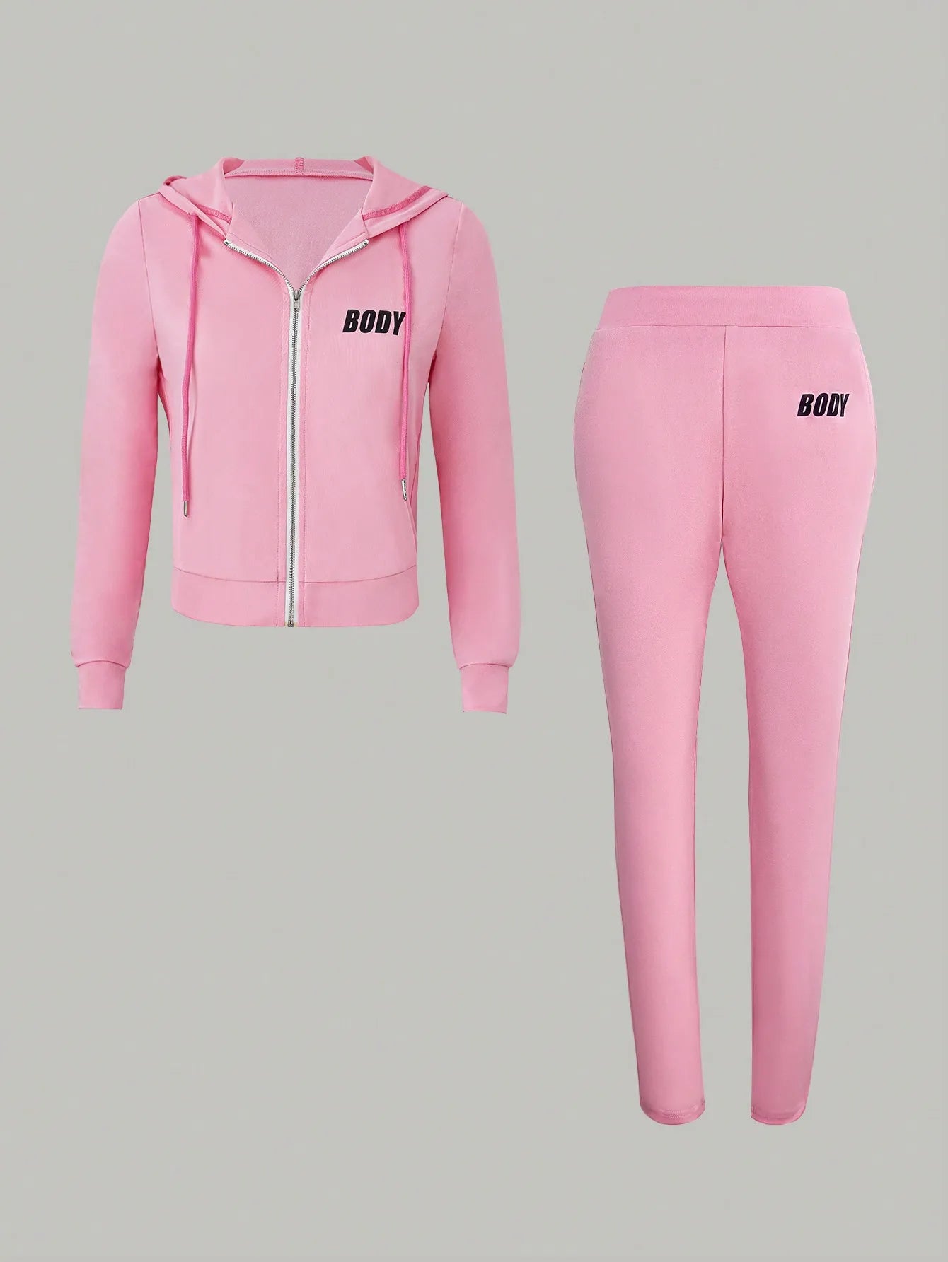 Women's Pink Zipper Sportswear Set of 2 Pieces Hoodie and Sweatpants