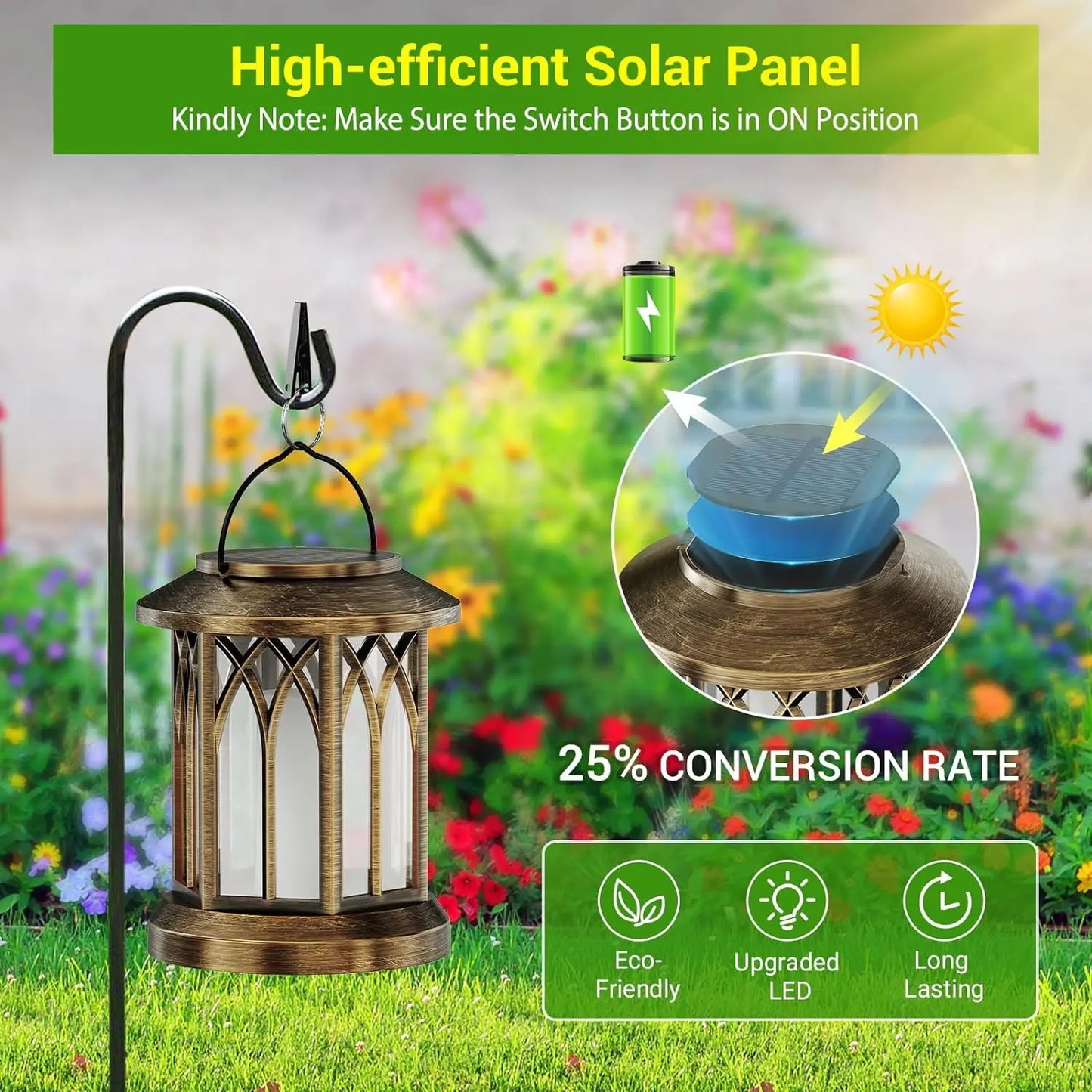2 Pack Flickering Flame Solar Lanterns Outdoor Solar Lawn and Hanging Lights for Yard Patio Walkway and Driveway