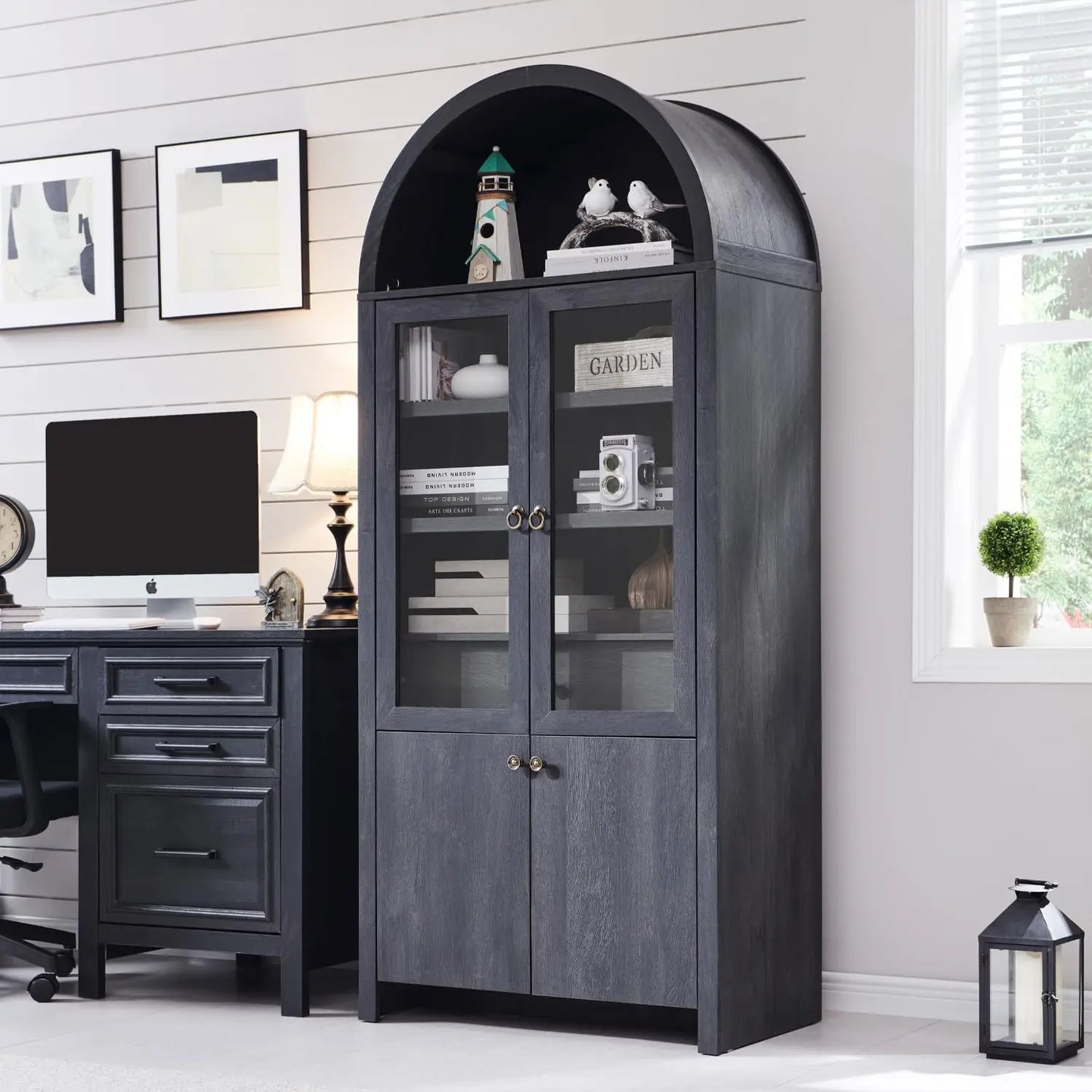 Modern Farmhouse Bookcase w Open Adjustable Shelf Wooden Display Cabinet