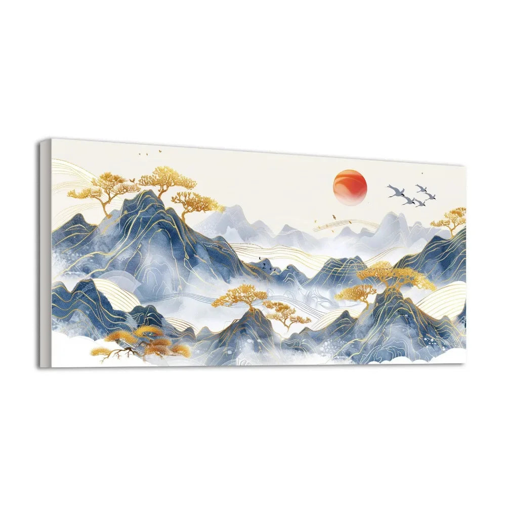 An Art Deco Modern Canvas Wall Art Foggy Blue Mountains