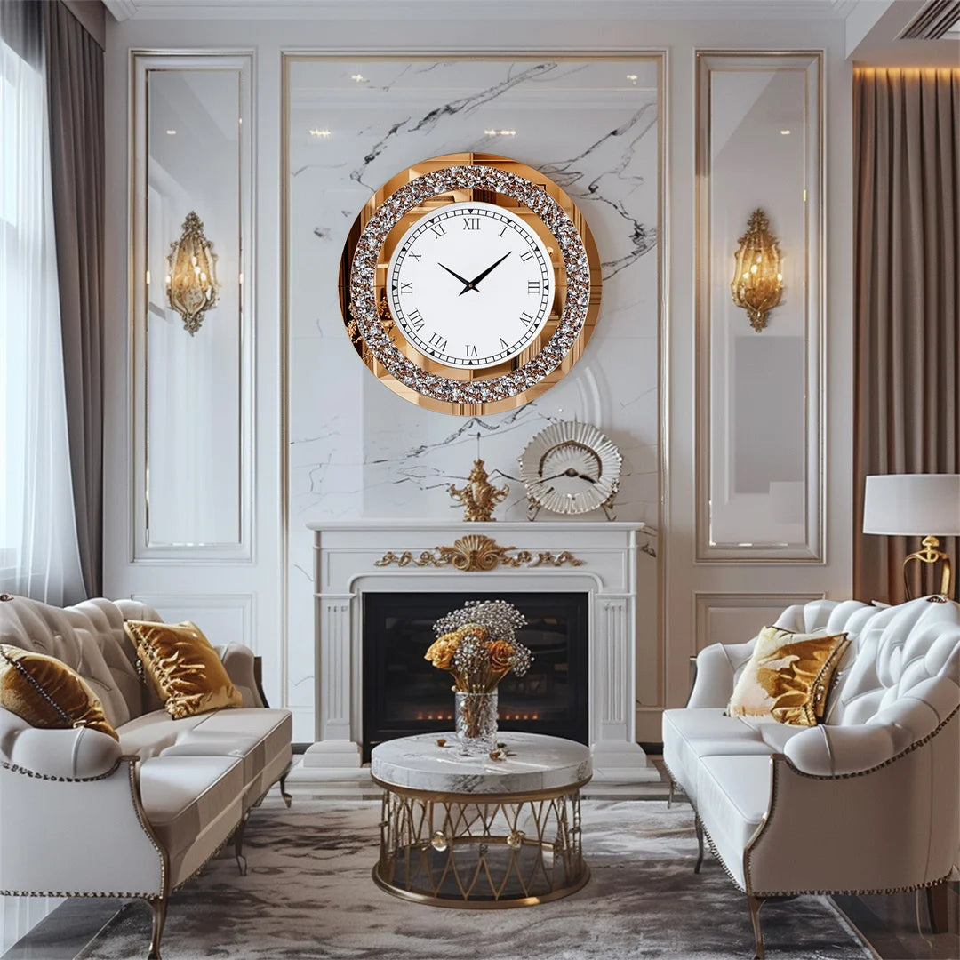 32 Inch Modern 3D Wall Clock with Crystals for Living Room Decor