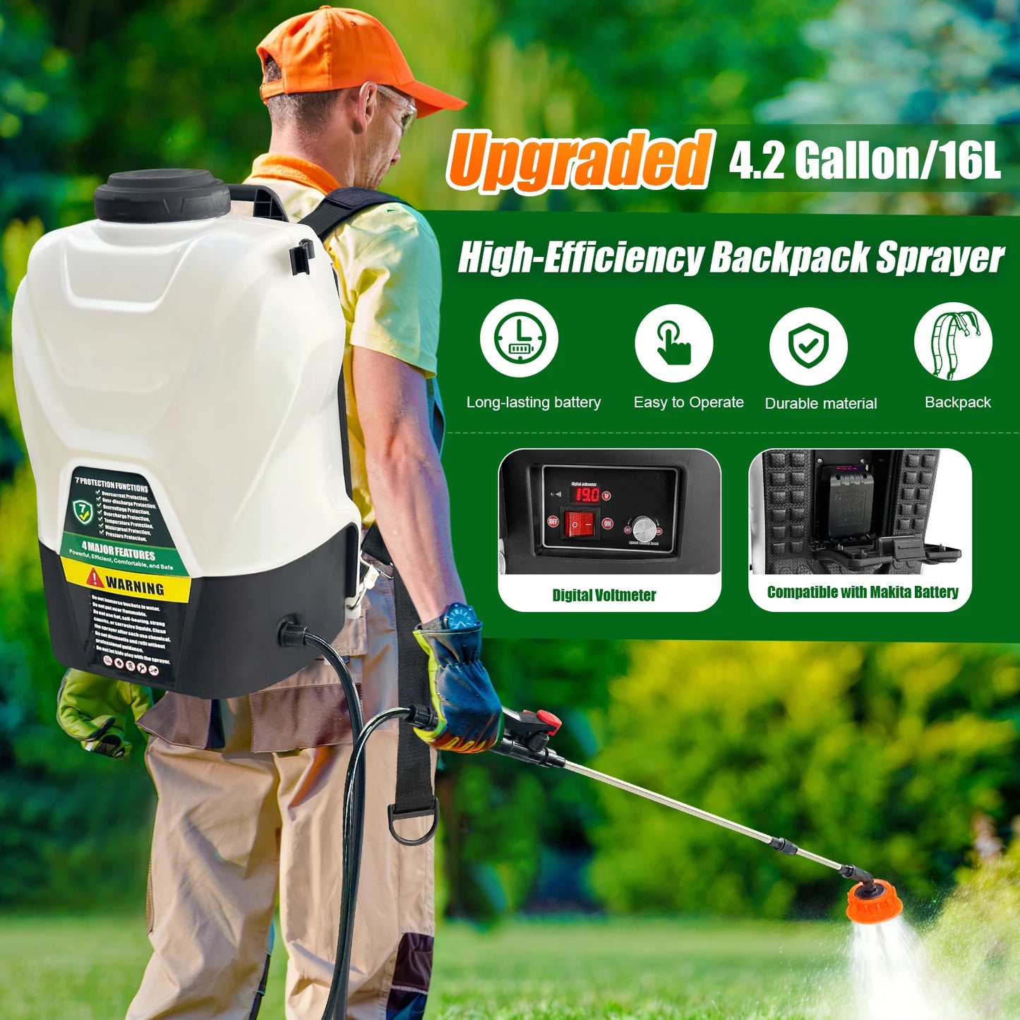 4 Gallon Battery Powered Backpack Sprayer with 75 PSI Maximum Pressure