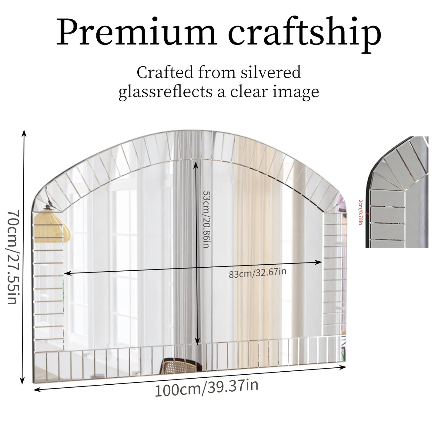 Large Silver Arched Wall Mirror Beveled Edge Glass Float