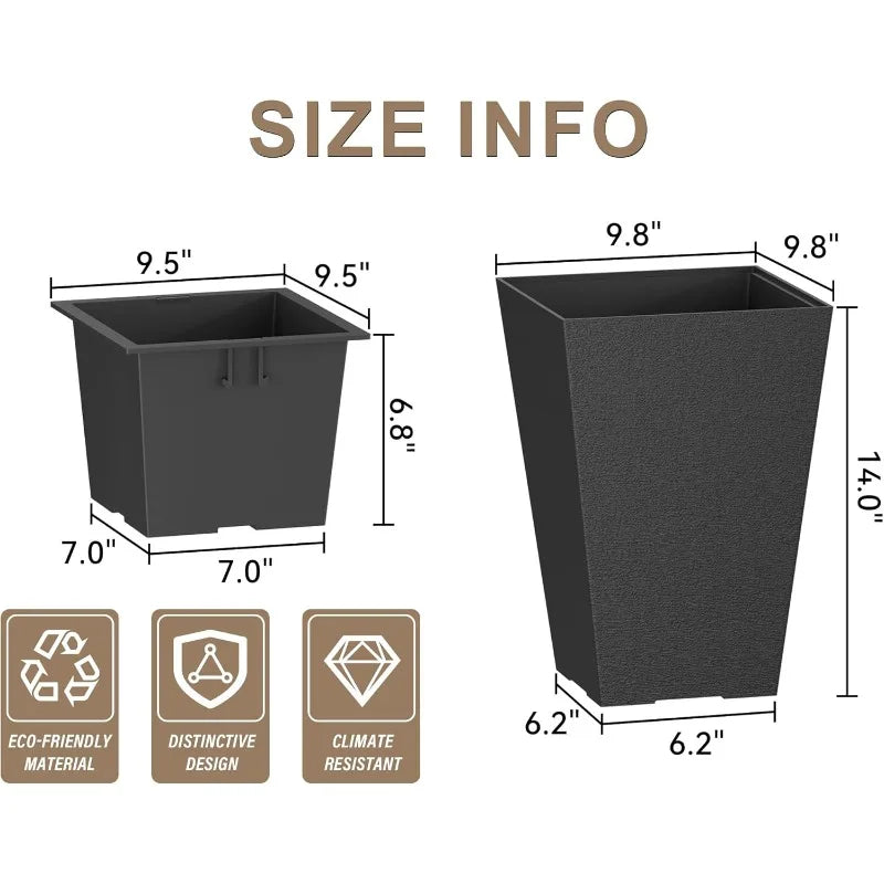 14 Inch Tall Pl Planter with Drainage for Modern Gardens