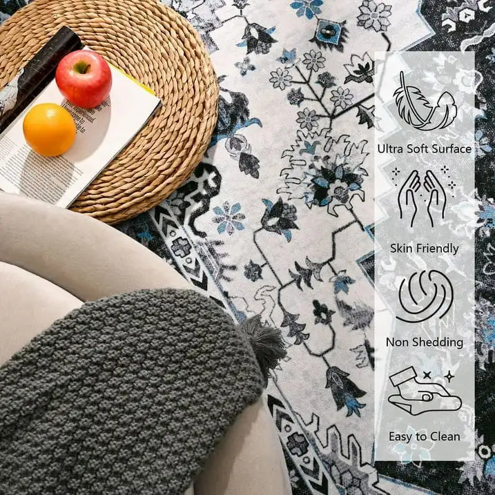 Soft Vintage Print Anti-Slip Rug for Living Room and Bedroom