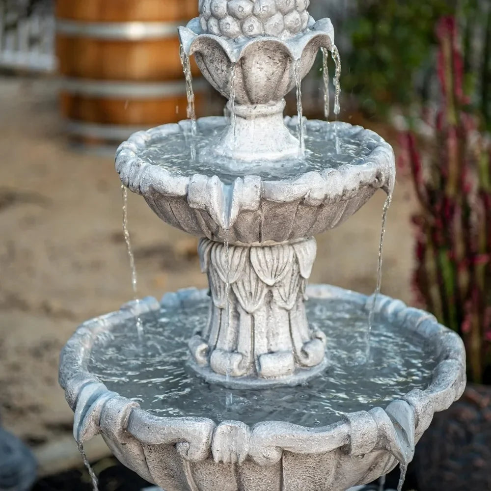Three Story Outdoor Fountain Independent Water Leaf Design Large Bird Bath with Pump Classic Floor Standing Fountain
