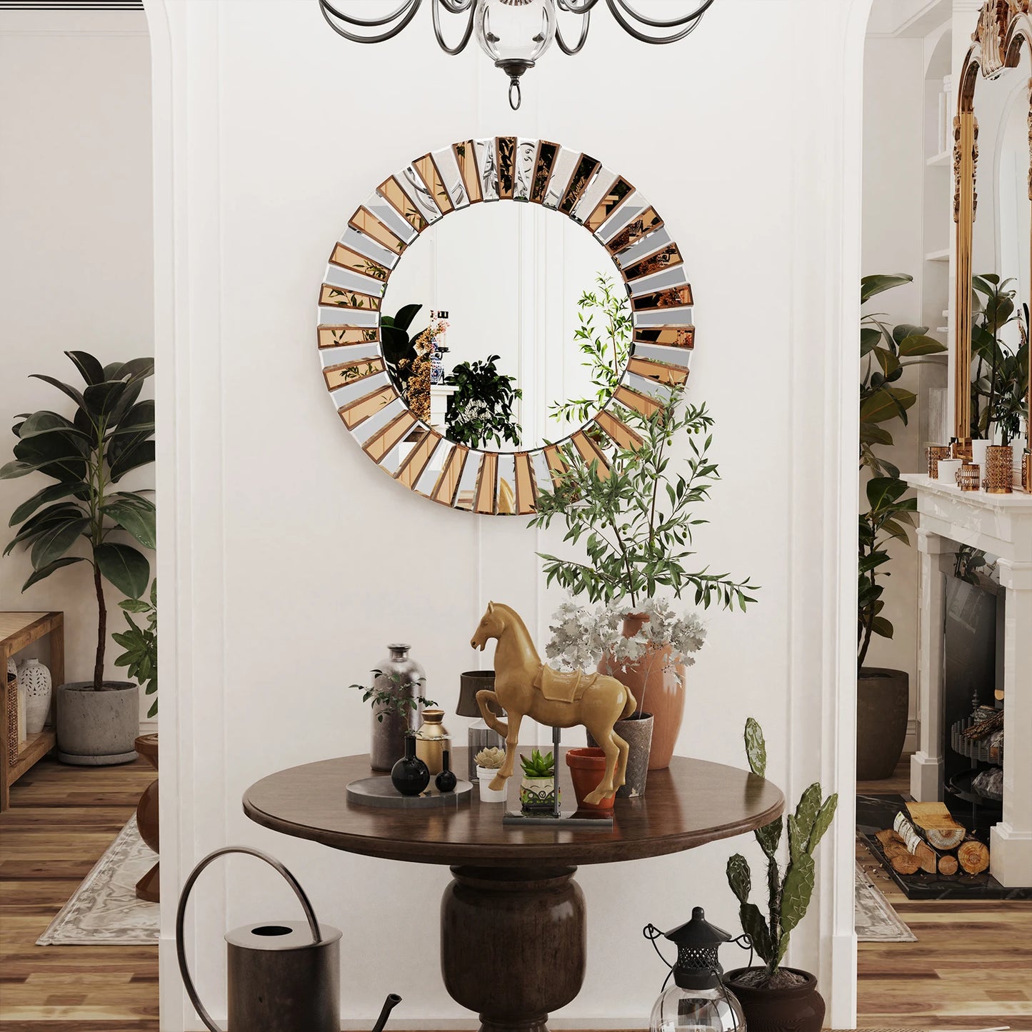 Decorative Round Sunburst Wall Mirror Luxury Modern Art Space Decor