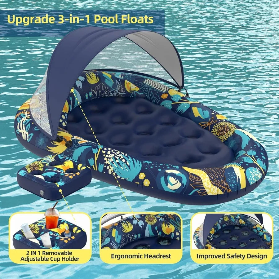 Pool Floats With Canopy And Cup Holder For Adults