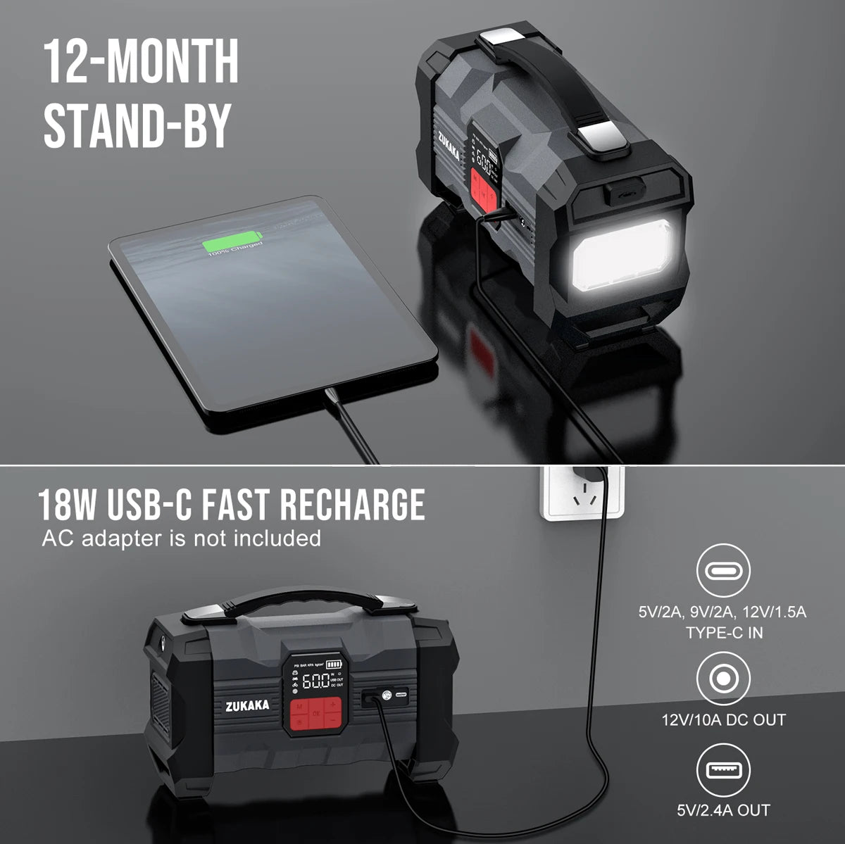 Car Jump Starter Digital Tire Inflator 20000mAh to 30000mAh Battery Capacity 1200A Peak Current CE Certified