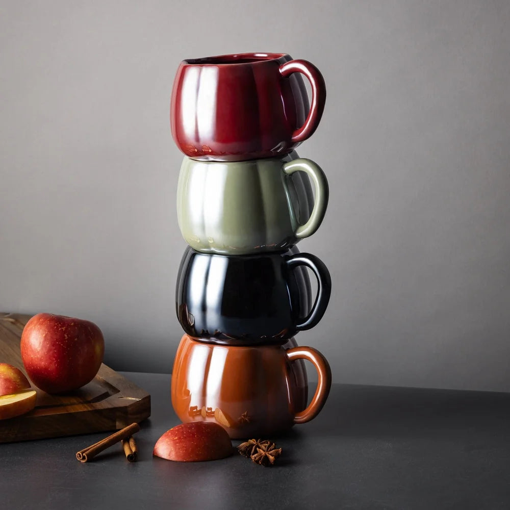 16oz Pumpkin Pearl Stoneware Coffee Mugs Set of 4 Eco-Friendly Classic Design