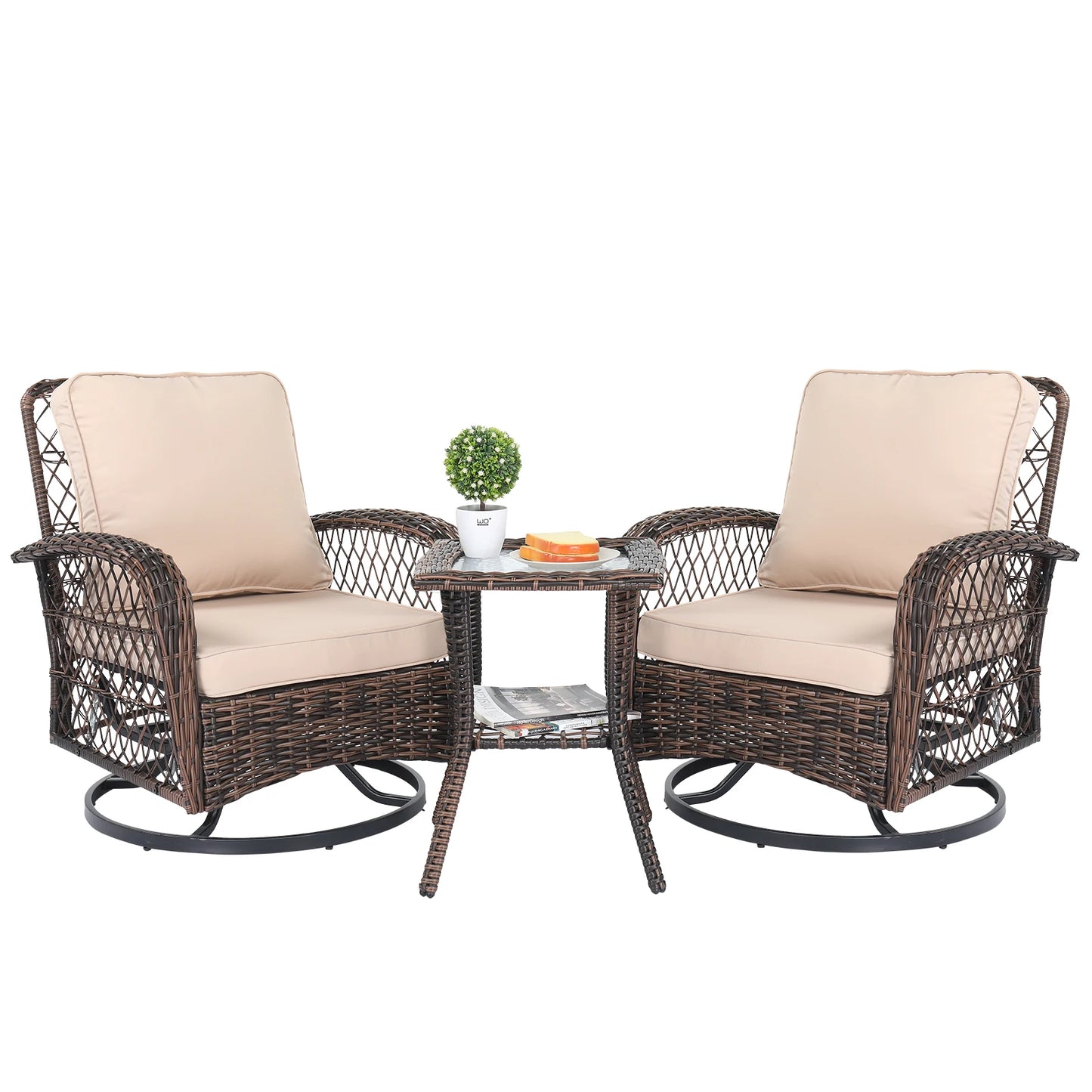 Stylish 3 Pieces Patio Furniture Set with Swivel Rockers