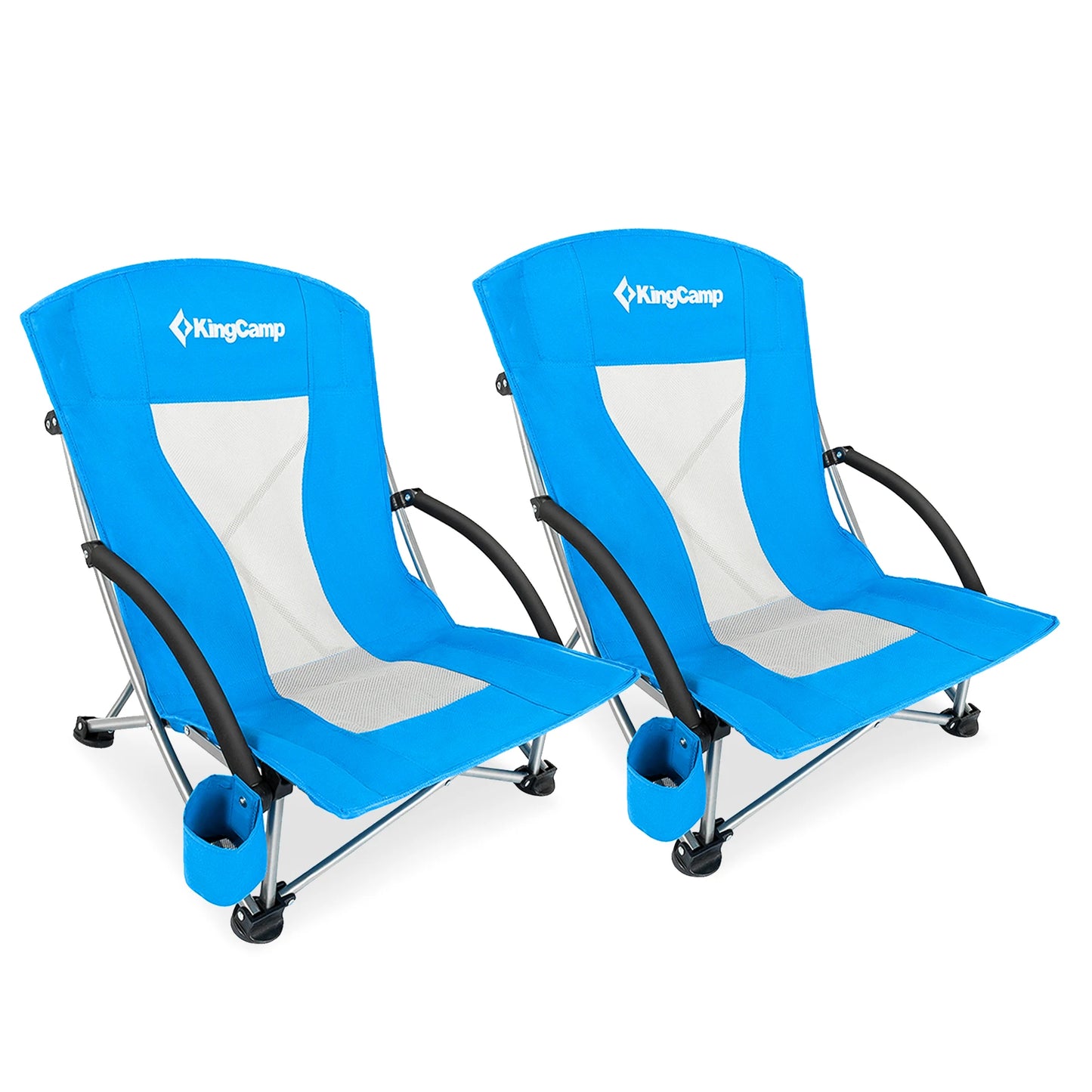 2 Low Seat Beach Folding Chairs with Carbon Steel Frame