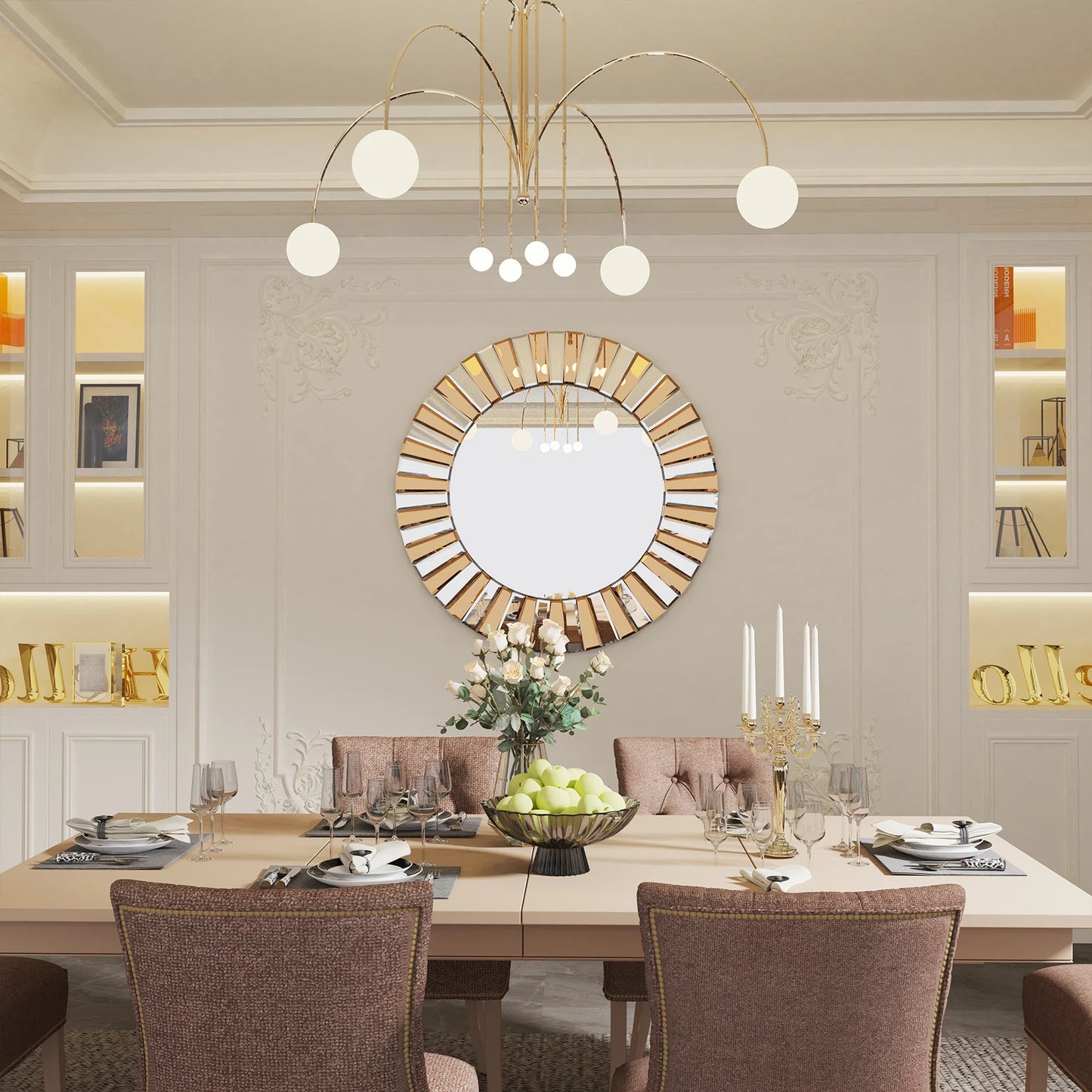 Decorative Round Sunburst Wall Mirror Luxury Modern Art Space Decor