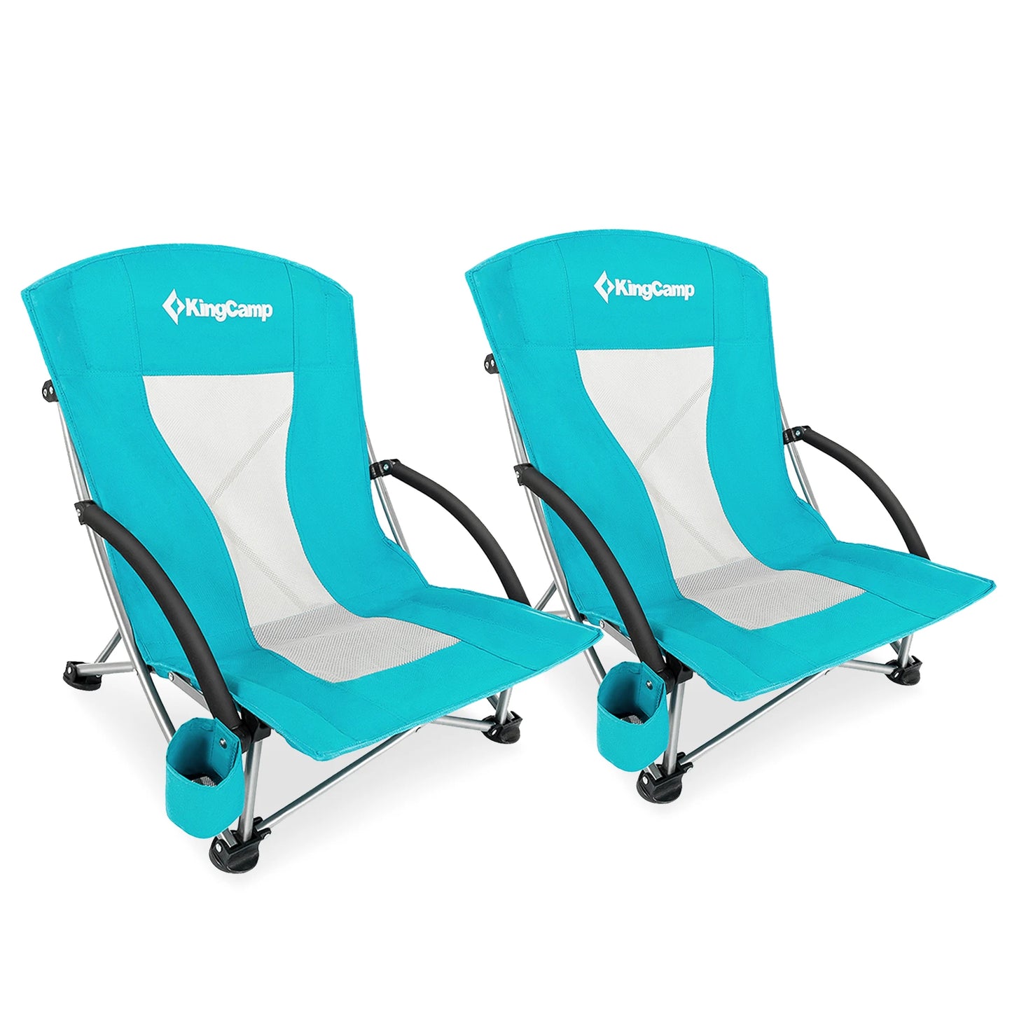 2 Low Seat Beach Folding Chairs with Carbon Steel Frame